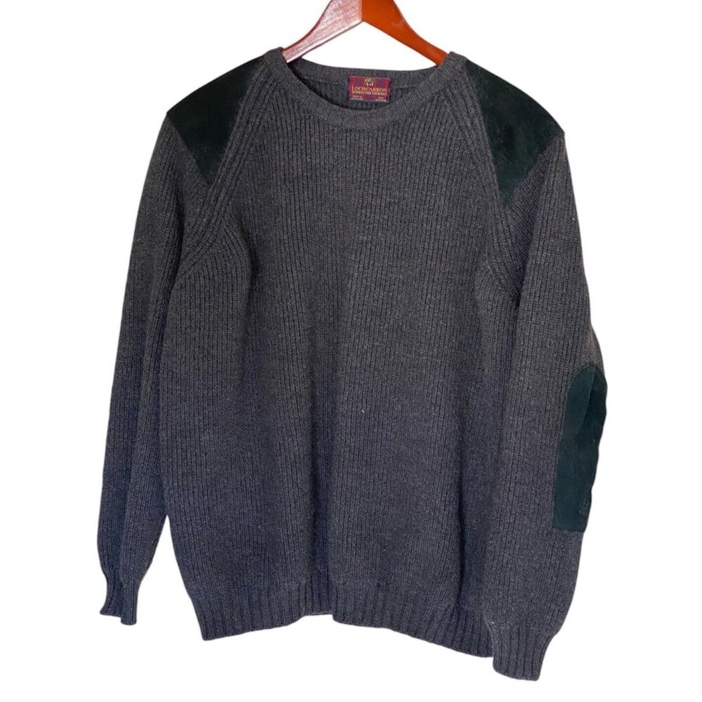 Lochcarron Men's XL Sweater Gray w/ Suede Patches Superfine Merino Wool